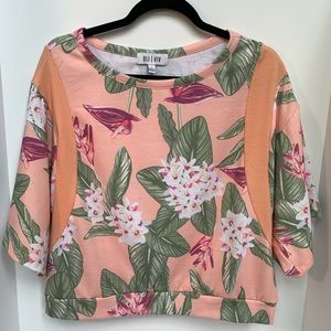 Oil Viv Womens 3/4 Sleeve Peach Tropical Sweatshirt, size L